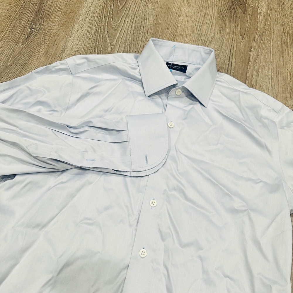 Proper Cloth Shirt Mens 15.5 34.5 Non-Iron Stretch Light Blue Twill Dress Shirt